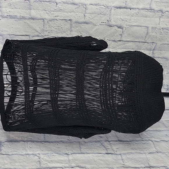 CHICO'S Black Open Weave Crochet 90's Blouse Large - Picture 6 of 7